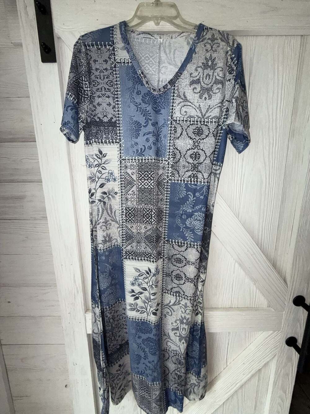 Unbranded Patchwork Print V-Neck T-Shirt Dress Size L